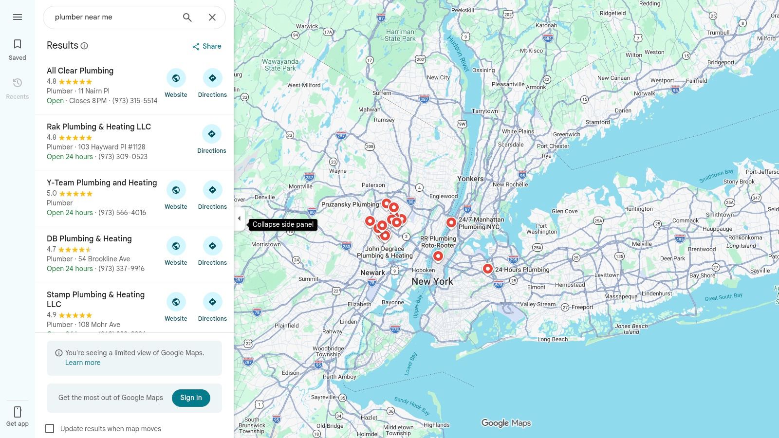 Screenshot from https://www.google.com/maps/search/plumber+near+me/