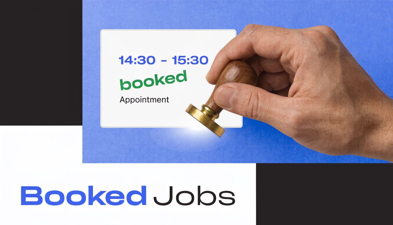 A hand stamping a document with a booked appointment notice for the Reddit ad specs display.