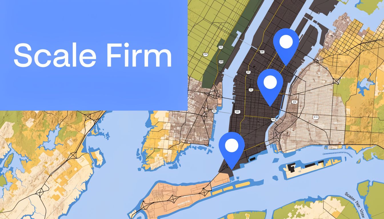 A map featuring three location pins marking specific areas in a city near a waterfront coastline.