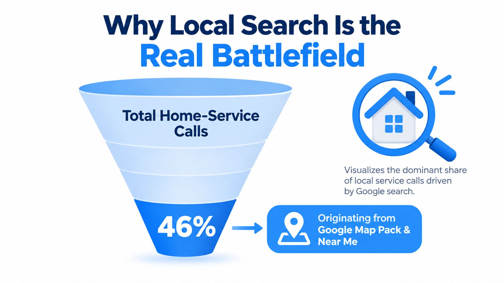 A funnel graphic illustrating that 46 percent of home service calls originate from Google local searches.
